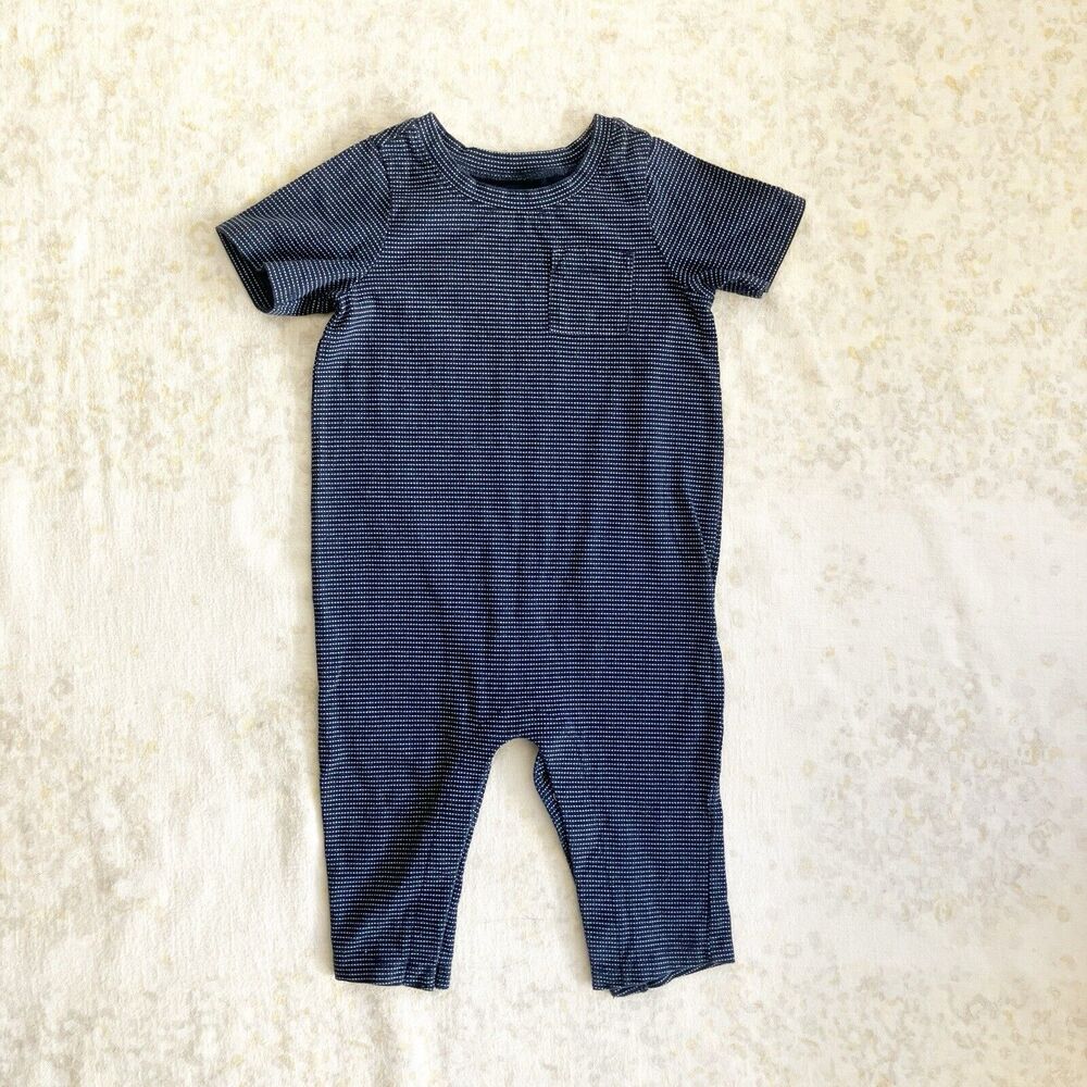 Old Navy Gender Neutral 6-12 Mos Romper Dark Blue Short Sleeve Print Pocket
